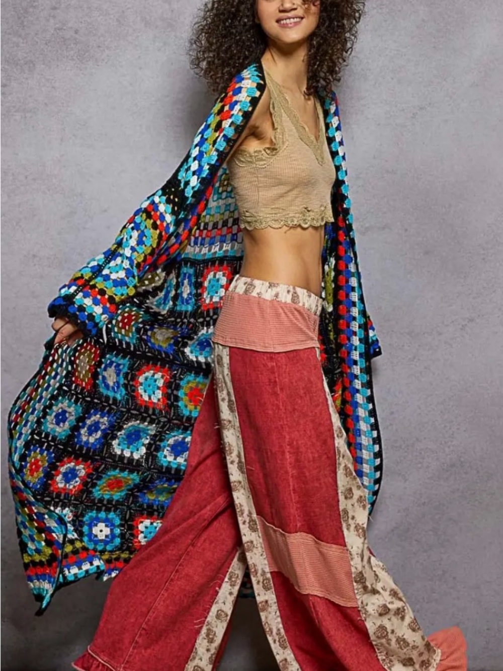 Pol Clothing Beige Long Crochet Cardigan - Multicolor.